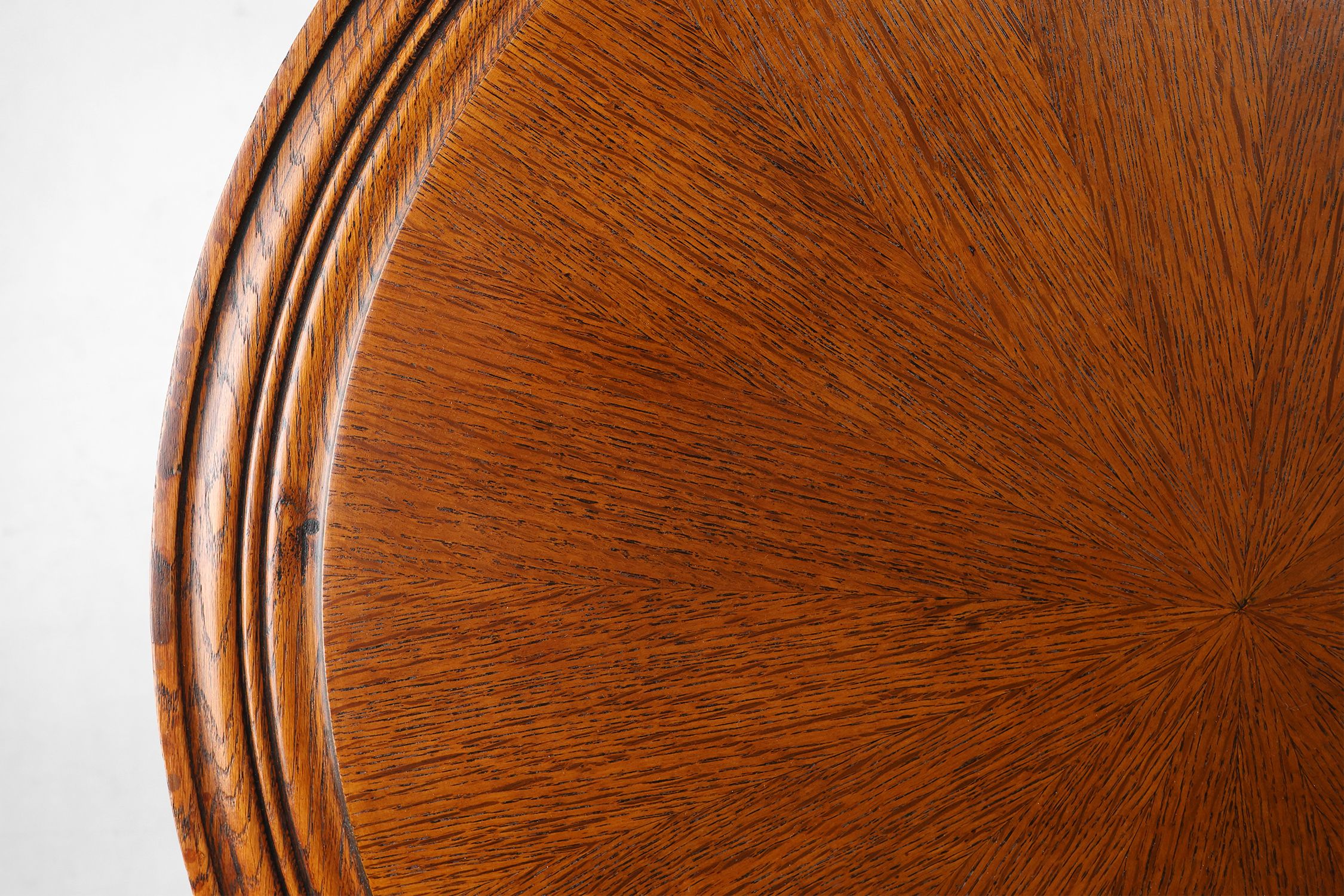 Antique English hand carved circular oak side table with lions head feet thumbnail